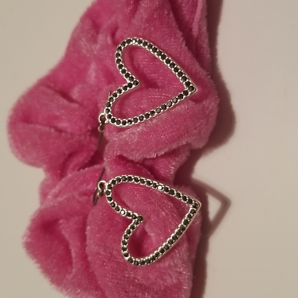 Fun heart bling hanging earrings